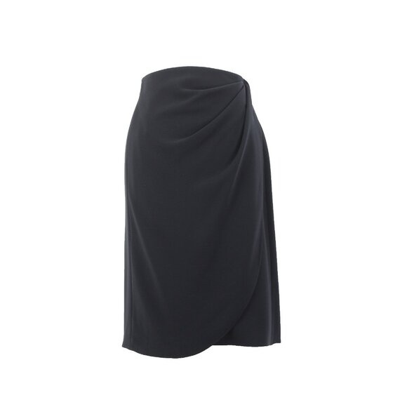 Armani Skirt Sz 10 Black Faux Waterfall Waist Wrap Detail Polyester Unline Skirt - Picture 1 of 15